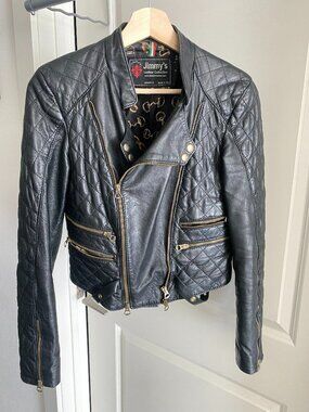 Made in Italy motorcycle style leather jacket with vintage gold hardware